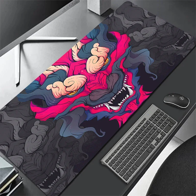 Oni Large Gaming Mouse Pad Japanese Black Table Desk Mat Big Mousepad Gamer XXL 90x40 Carpet Keyboard Mouse Mats Company 100x50