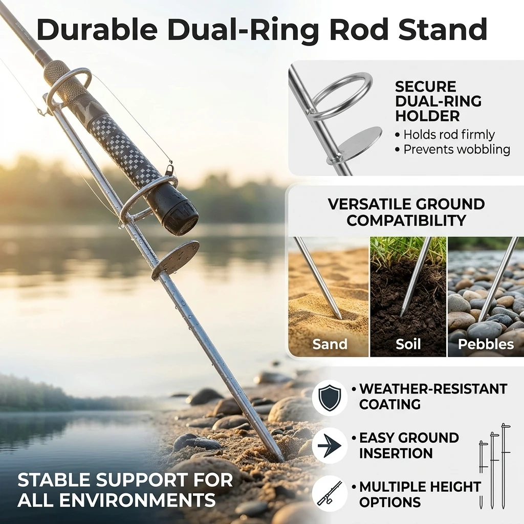 Verstellbarer Angelrutenhalter aus Metall mit Doppelring, 30/37/47 cm, für Meeres-, See- und Flussangeln, langlebig, unverzichtbar für Angler. – Detail 6