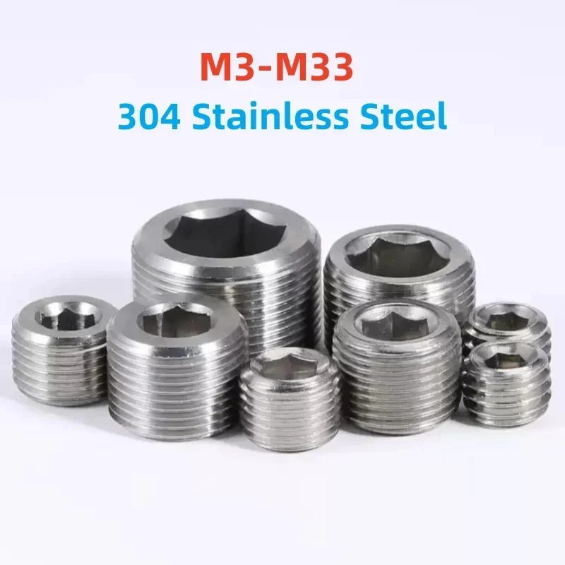 304 Stainless Steel Hex Socket Pipe Plug Countersunk End Male Thread Allen Plug Pneumatic Fitting M3 to M33