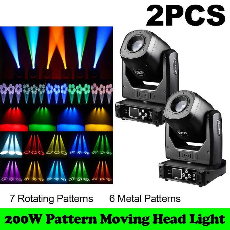 200W LED Professional Moving Head Light Gobo Pattern 5-Facet Prism RGB Halo Zoom DMX Activated Stage Light Club Bar KTV Party