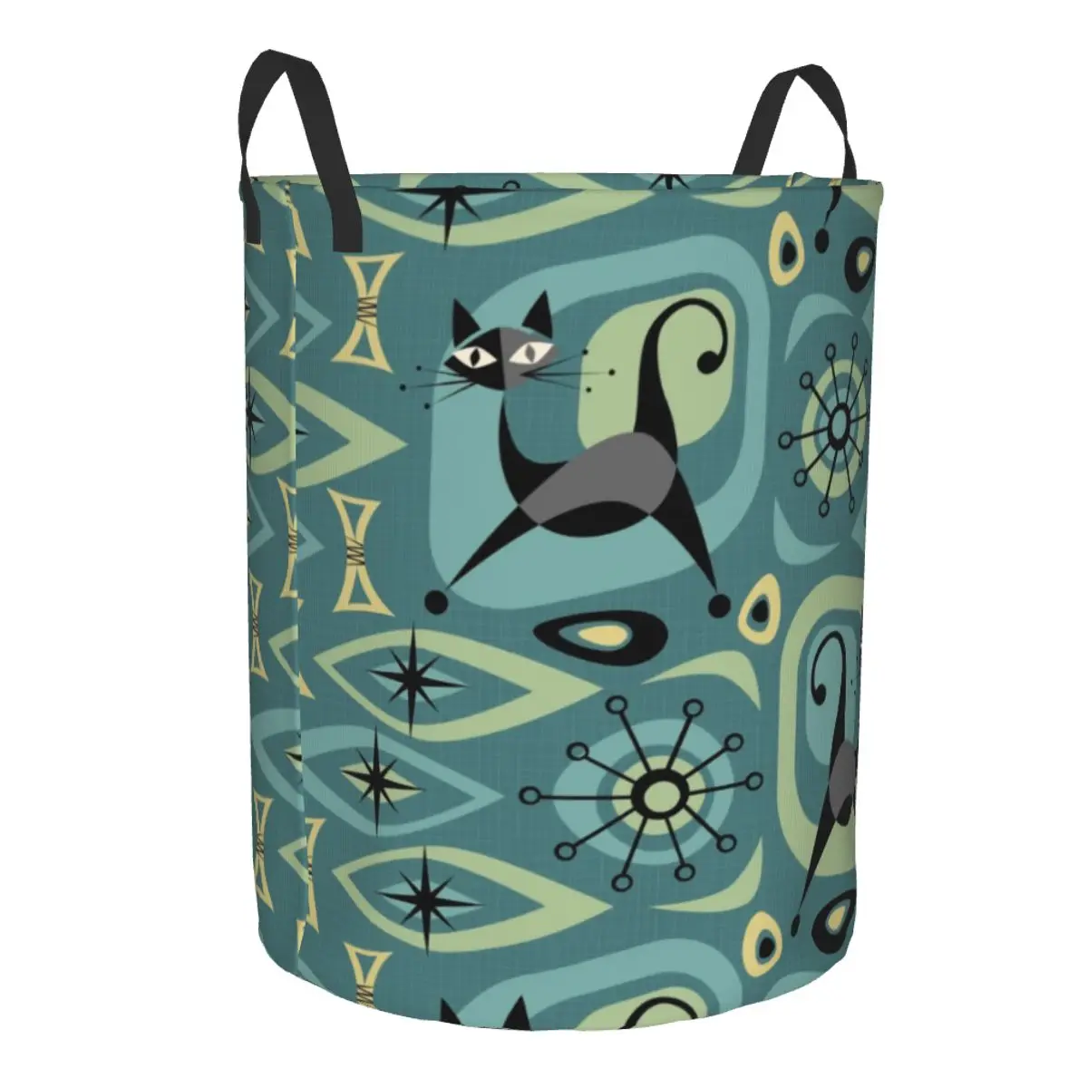 Mid Century Cat Abstract Laundry Basket Collapsible Fifties Clothes Hamper for Baby Kids Toys Storage Bag