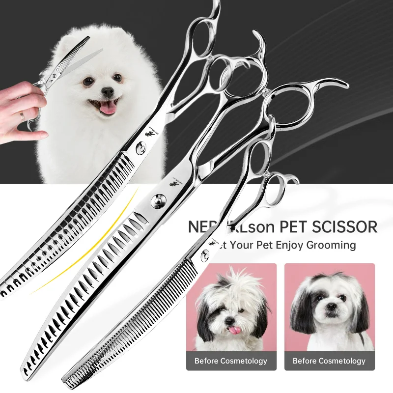 

High Quality Curved Teeth Trimming Pet Grooming Thinning Scissors 8 inch Curved Fluffy Shears Dog Shears Pet Styling Tools