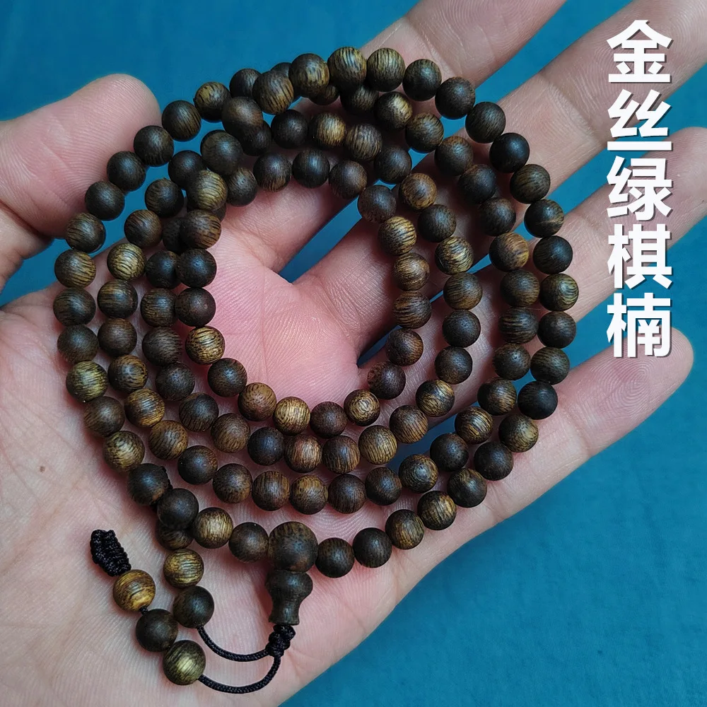 Silk Green Chess round Beads Bracelet Hainan Old Materials Multi-Circle 108 Pieces Buddha Beads Rosary Yingge Green