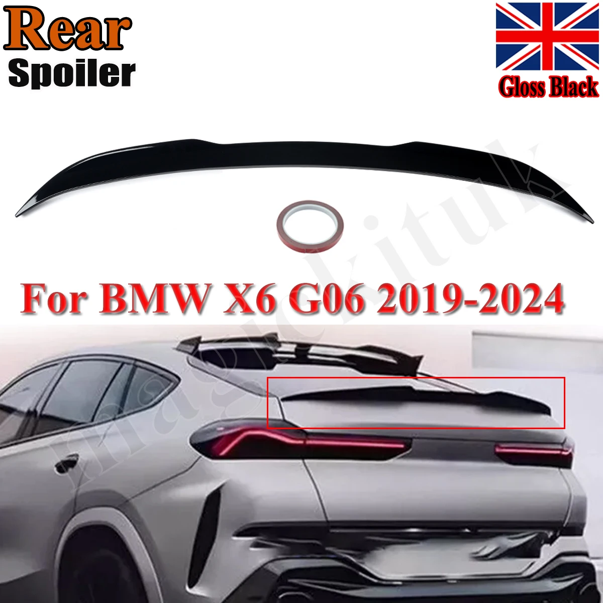 

For BMW G06 X6 SUV V Style Glossy Black Rear Boot Ducktail Spoiler 2020-2024