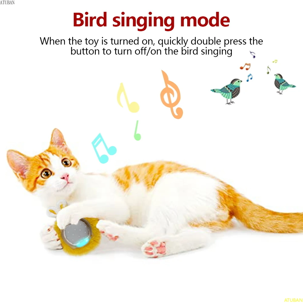 ATUBAN Rabbit Ear Cat Toy Ball Smart Interactive Cat Toys with Bird Sound Light Motion Activate Rolling Ball Electric Cats Toy