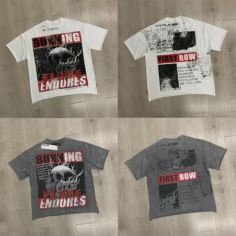 

Faionable Ro Skeleton Printed round Ne ort Sve T-irt ex Loose Casual Streetwear with Rhinestones ex