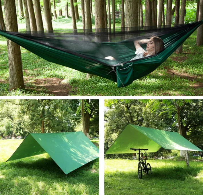Outdoor Camping Trip Hammock Tent Set Nylon Waterproof Cloth and Bug Net Rain Fly Adventure
