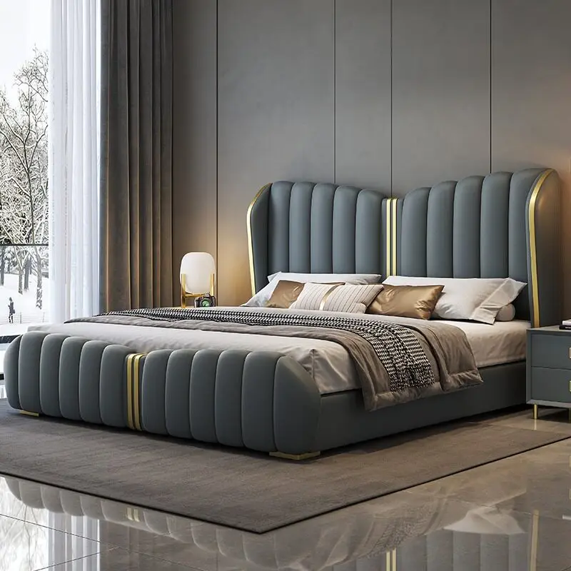 Modern Simple High-End Leather Bed 1.8m Double Beds Bedroom Full Size Bed Frame Furniture Light Luxury Soft Bag Wedding Bed