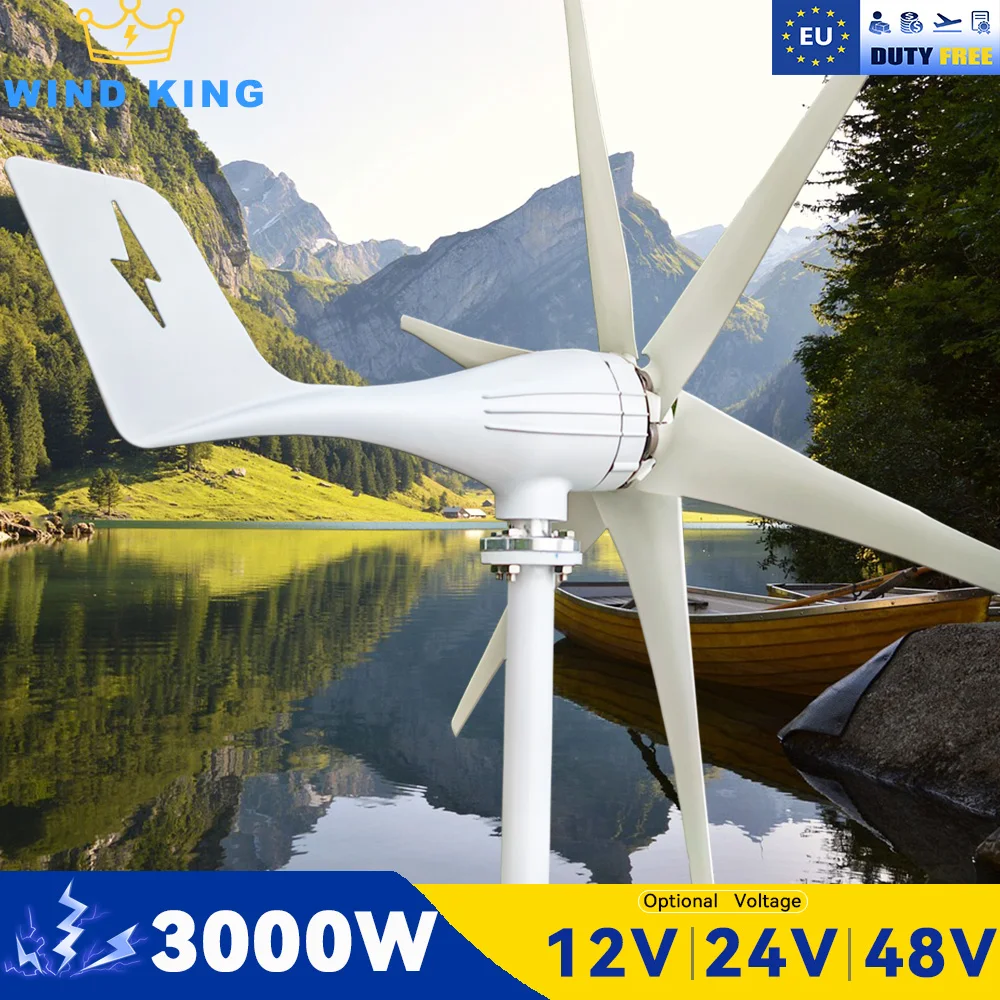 

WindKing 3000W Wind Turbine Power 3kw Generator Windmills With MPPT Hybrid Solar Charge System, Home Use 6 Blades Horizontal