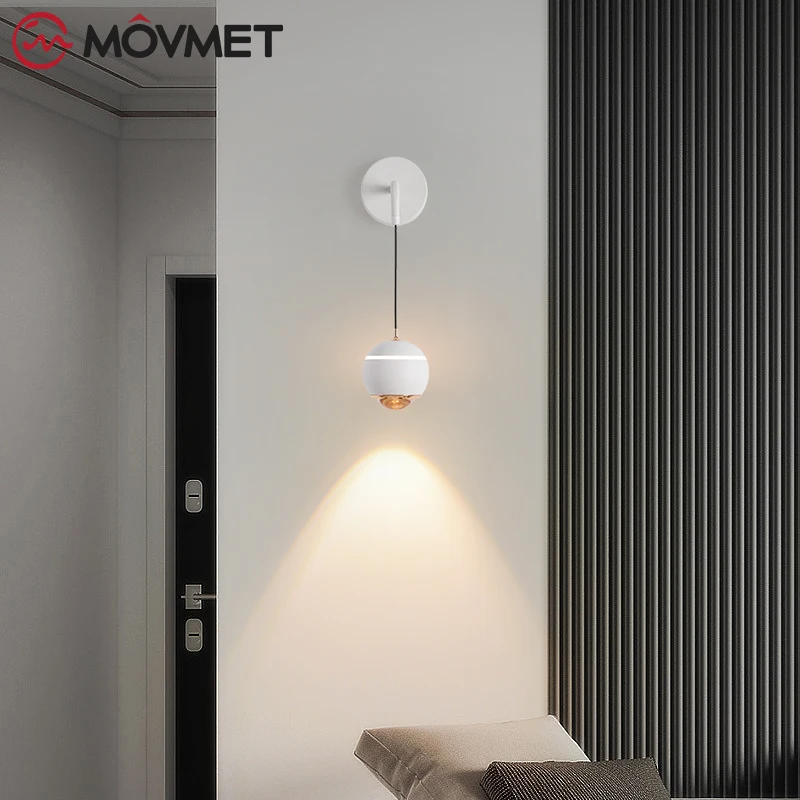 Postmodern LED Pendant Lamp Long Line Wall Ball Light Iron Bar Reading Study Bedside Stair Lving Room Bedroom Kichten Tricolor