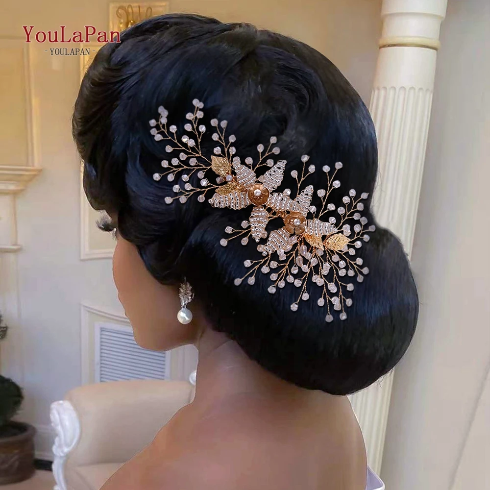 

YouLaPan Elegant Gold Color Crystal Hair Comb with Pearls Bridal Wedding Prom and Banquet Side Comb Hair Accessories HP54