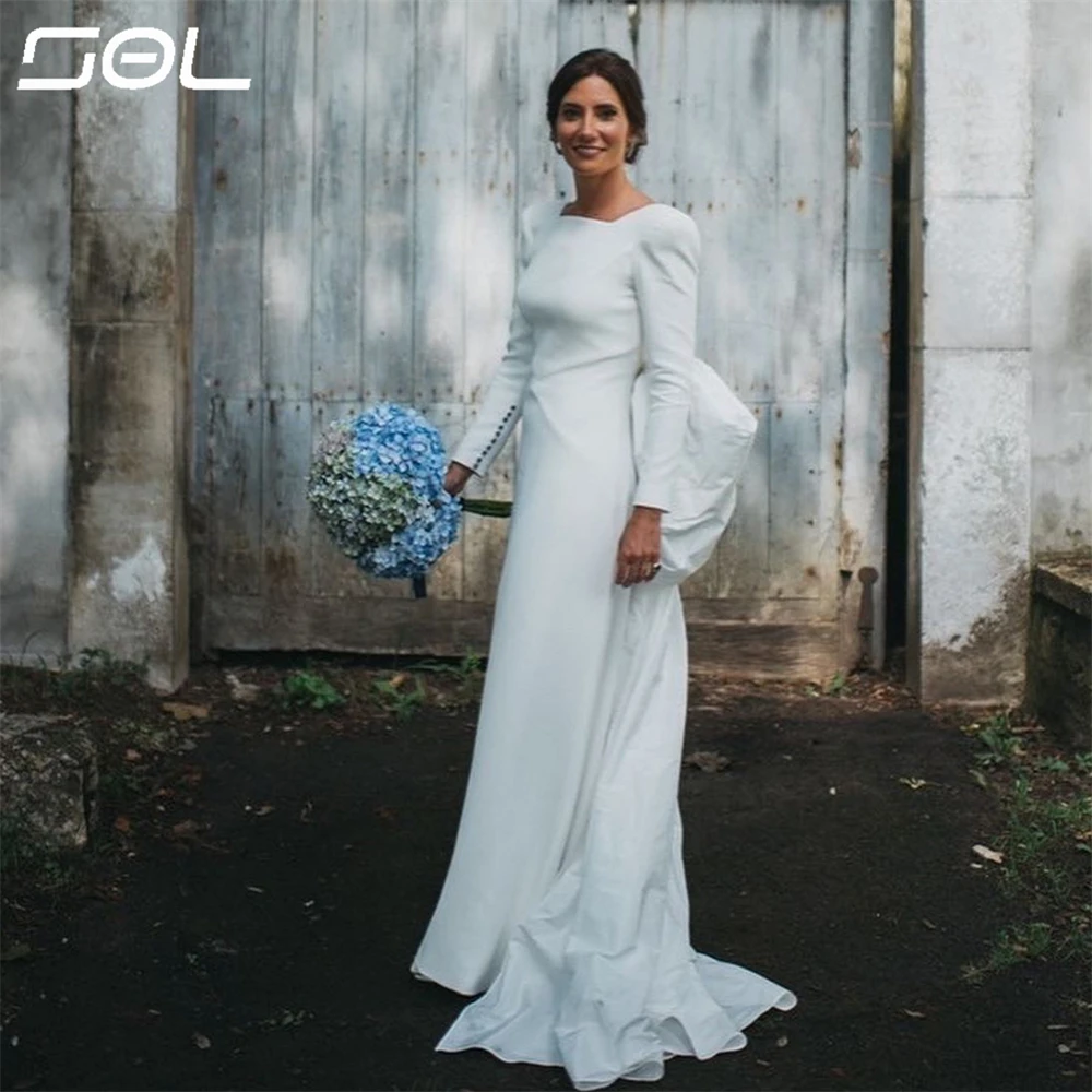 SOL-Robe de Mariée en Satin à Manches sulfet Col Carré, avec Grand Nministériels d, Dos aux, A-ligne, pour Patients, Quelle que soit la Collection Éducative