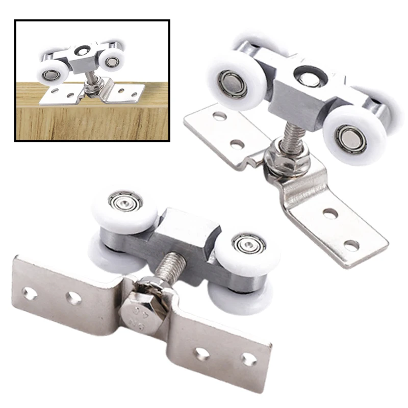 1 Pair Stainless Steel Sliding Door Pulley Silent Buffer Wheel Glass Door Hanging Wheels Rail Track Pulley Home Hardware Parts