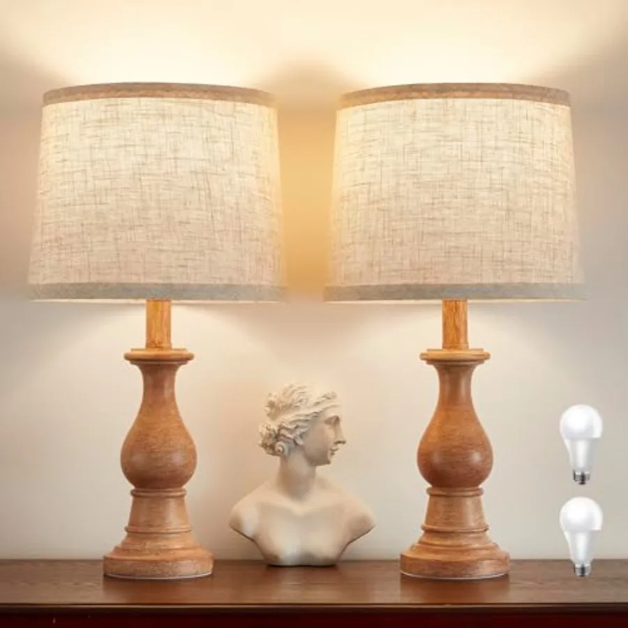 

Винтажные настольные лампы для гостиной и спальни, 18,5 дюймов, в стиле фермерского дома, прикроватные светильники, комплект из 2 настольных ламп с дизайном «Овсяная линия»