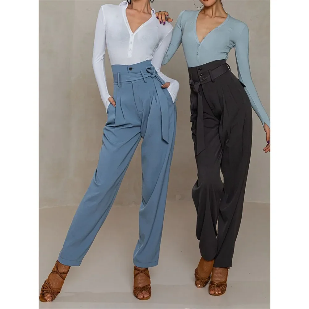 

Профессиональные костюмы и одежда для латиноамериканских танцев: новые женские длинные брюки с высокой талией, модель 2025 года