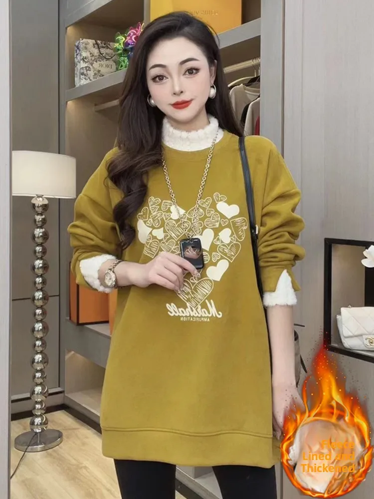 Thiened Fce Love Heart Felpa da donna casual dimagrante lunga Jaet High-End Feeling Capispalla Top per donna