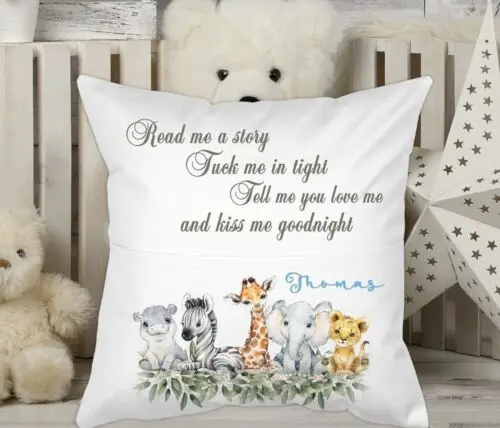 

Sindax Personalised safari reading pillow, jungle cushion, pillow case, kids bedroom Custom Cushion Cover DIY Customized Throw