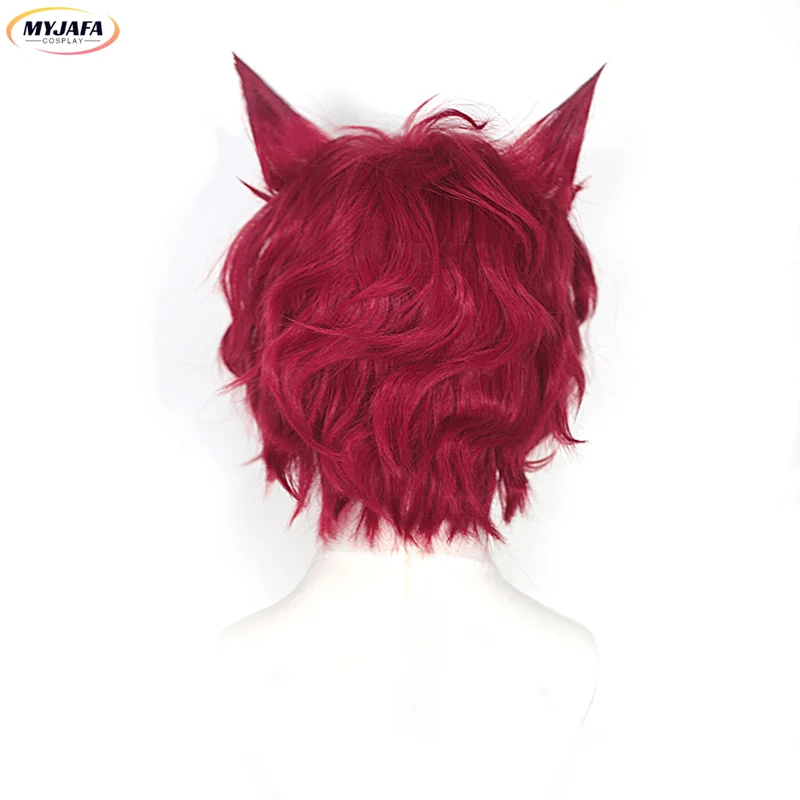 Sett Parrucca Cosplay Gioco LOL Heartsteel Sett 30 cm Breve Riccio Vino Rosso Parrucca Da Uomo Resistente Al Calore Capelli Sintetici Parrucche Anime + Protezione Della Parrucca