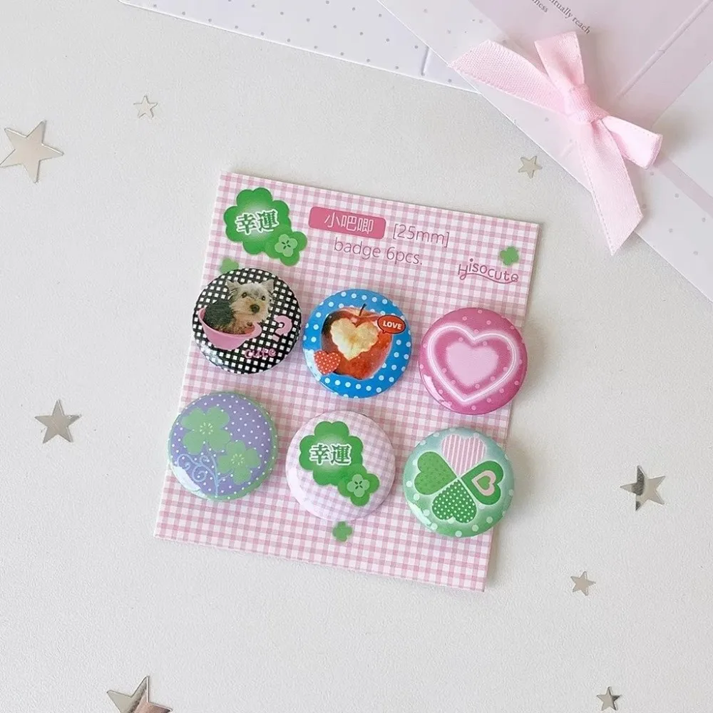 6Pcs/Set Cute Ins Style Mini Badge Pins Clothing Pin Attachment Printed Design Enamel Pins Round Shape Round Brooch For Clothing
