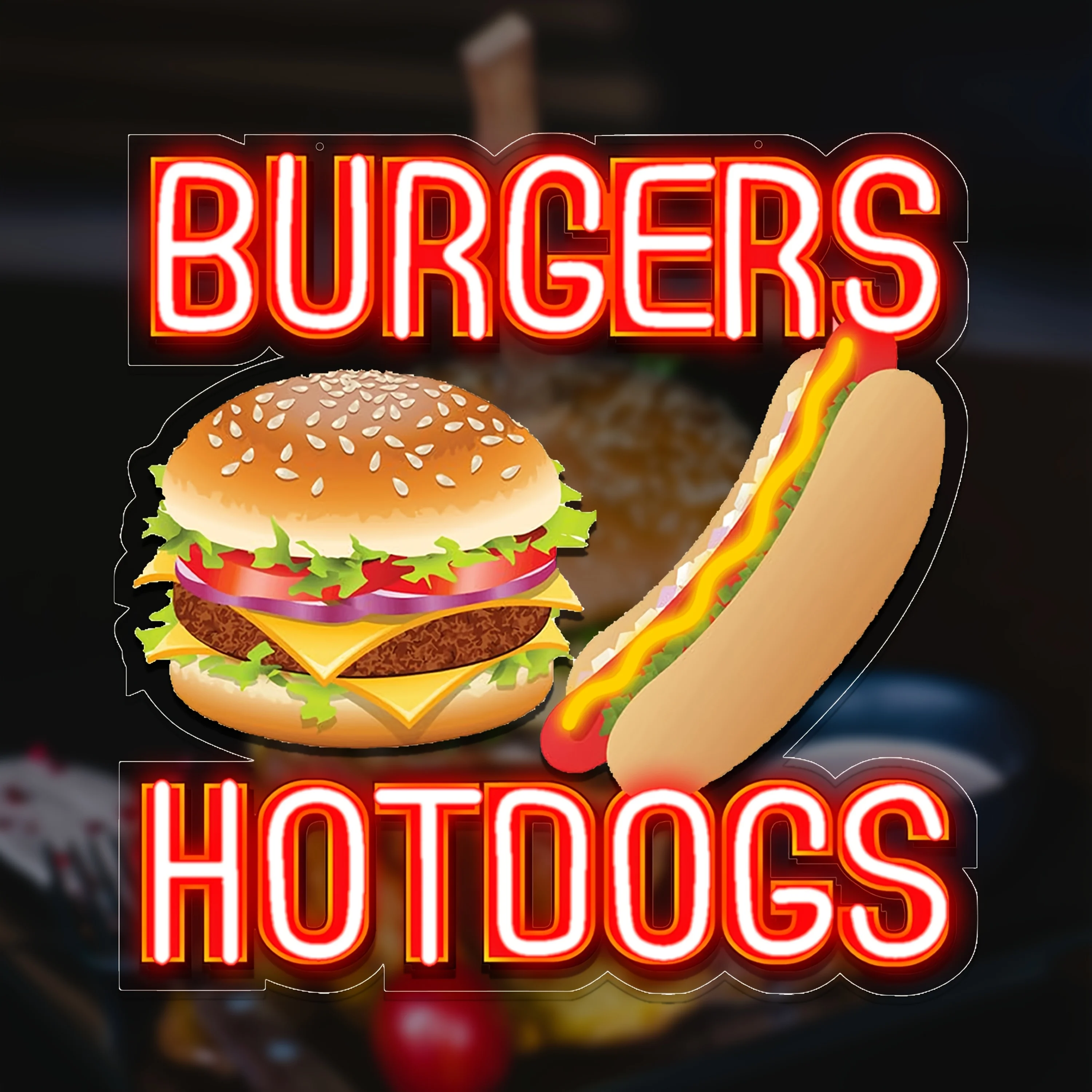 

Hamburs Hotdogs Neon Sign UV Printed LED Neon Light Dimmable USB for Restaurant Hot Dog Stall Fast Food Restaurant Wall Decor