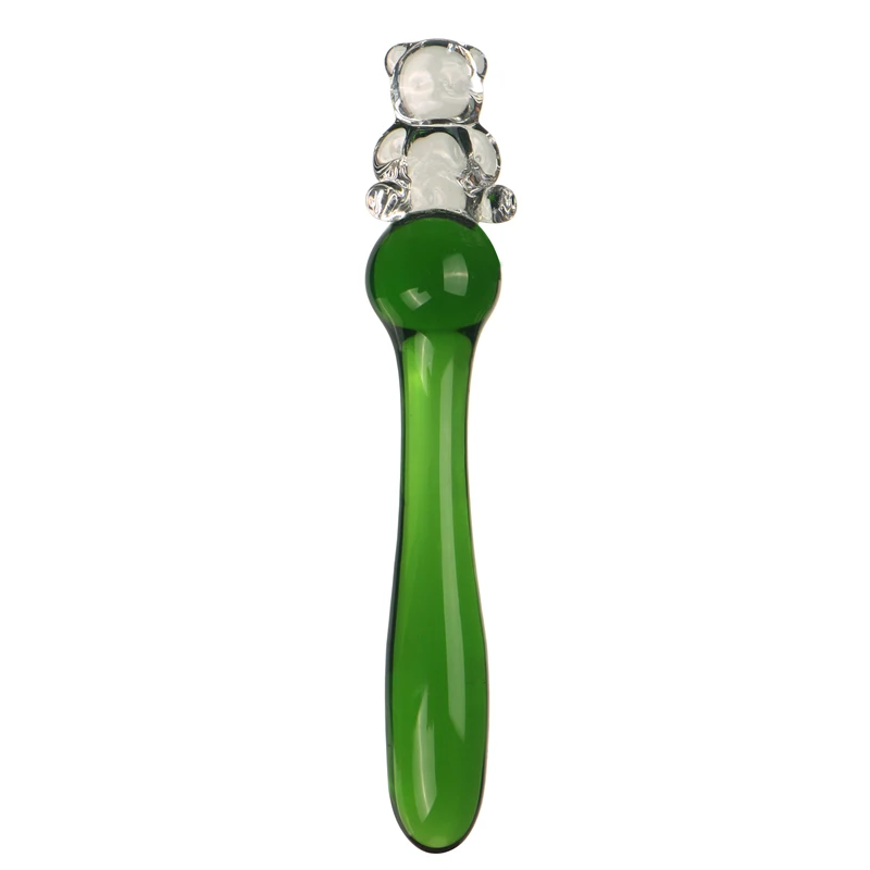 Cute Bear Head Glossy Glass Crystal Dildo Anal Plug Beads Fake Penis Vaginal Wand Sex Products For Women Lesbian Unisex Sex Toys