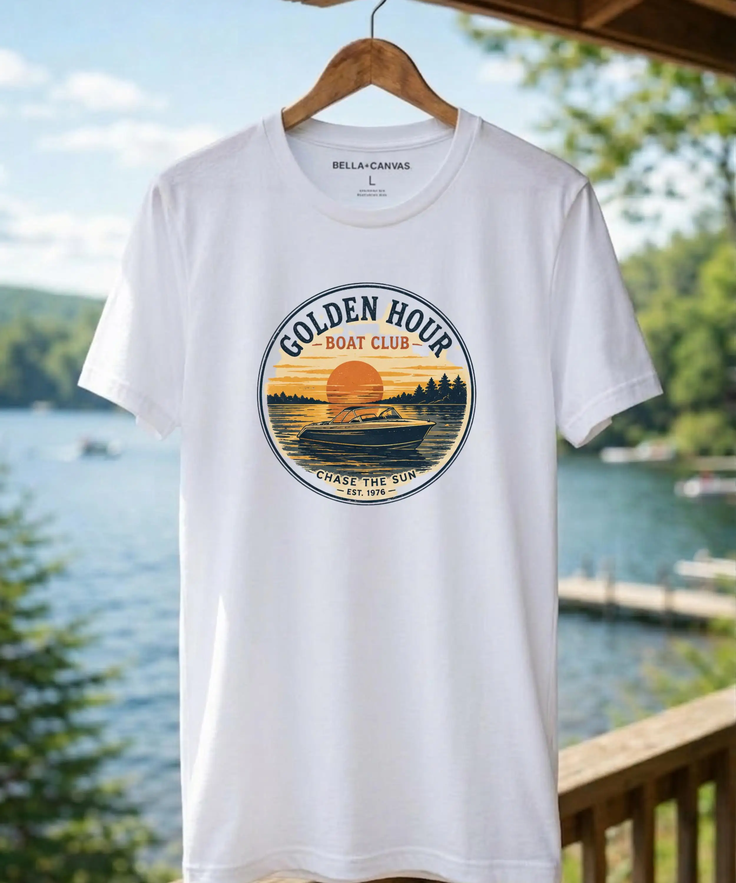 Golden Hour Boat Club Shirt | Vintage Lake Life Tee | Retro 70s Sunset Boating T-Shirt | Lake Days Graphic Tee