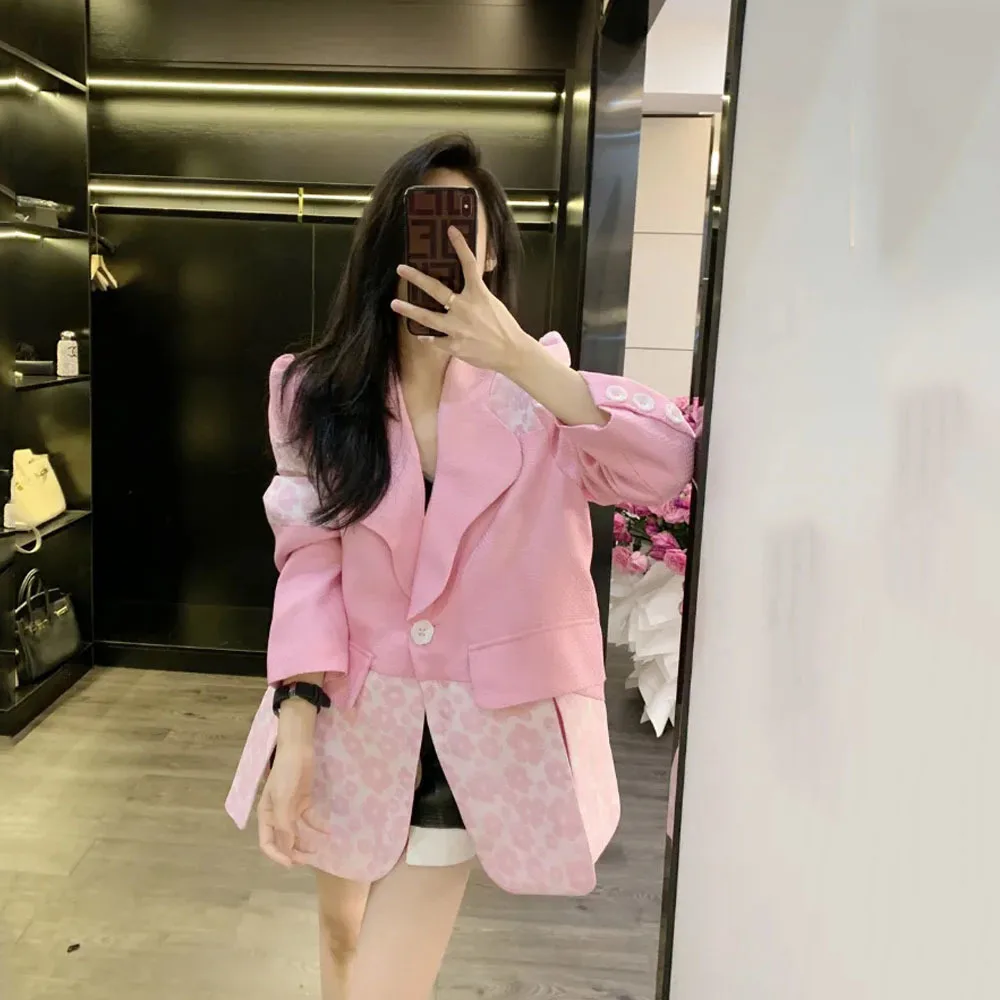 Fashion High End Suit Coat Women's 2024 Autumn New Elegant Design Sense Jackets Ladies Pink Loose Blazers Female Casual Outwear