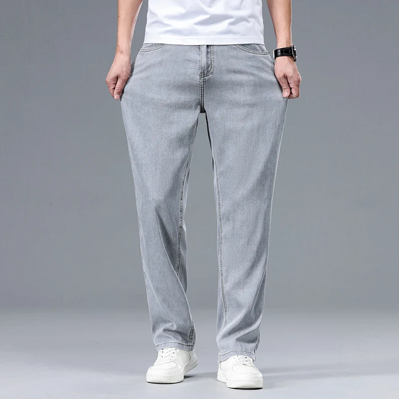 

2025 Summer New Men's Thin Baggy Jeans Office Business Casual Straight Denim Trousers High Waisted Versatile Casual Pants