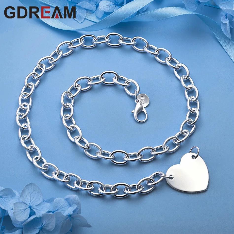 GDREAM 925 Sterling Silver Heart Tag O-Chain Chain Necklace, Vintage Style, Personalized Accessory, Gift, Jewelry