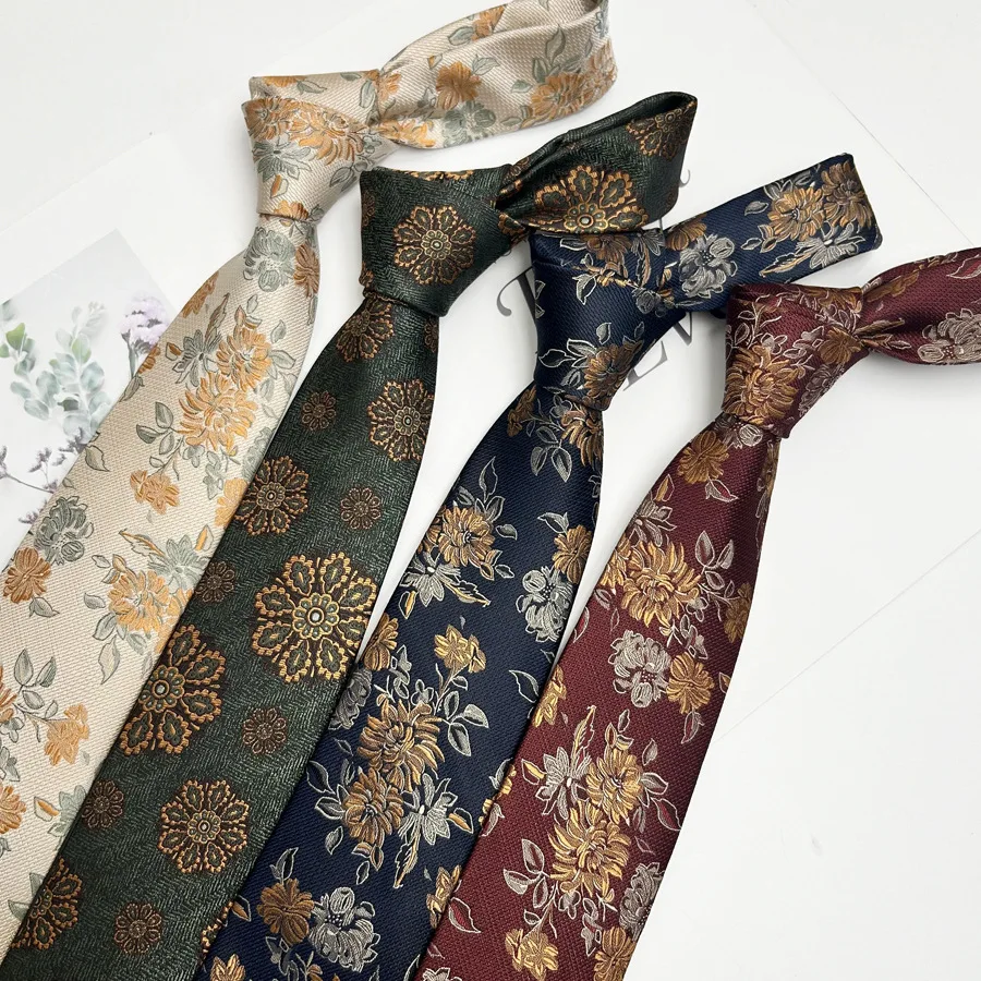 Men's Tie Business Casual Pattern Tie Flower Red Hand Tie 8cm Chinese Style Jacquard Necktie Chinese Men's Tie Color Complete