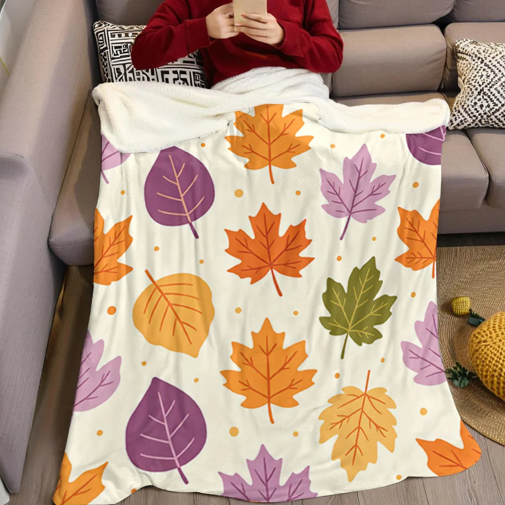 Colorful Autumn Maple Leaves Flannel Blanket Warm Soft Halloween Christmas All-Season Couch Decorative Cozy Warm Gift