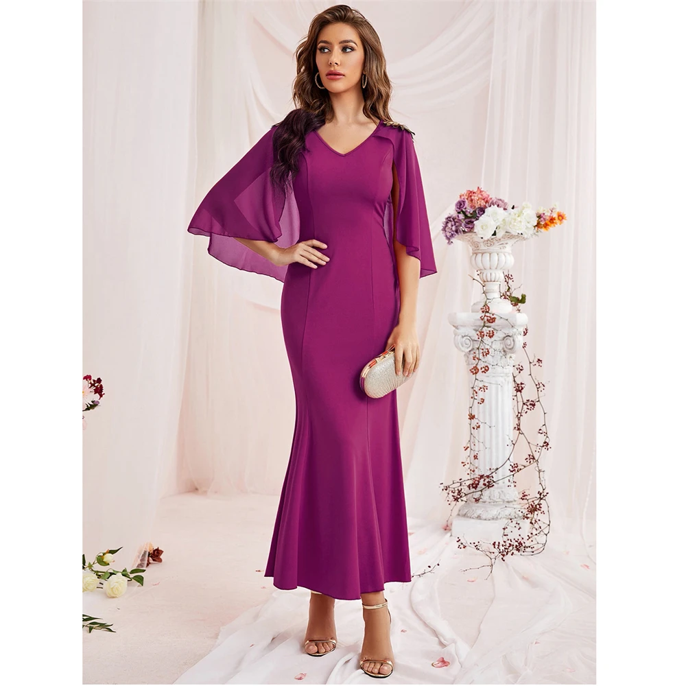 Dubai Turkey Kaftan Women Muslim Long Maxi Dress Cape Sleeve Ruffles Bodycon Party Gown Islamic Clothing Marocain Evening Abaya