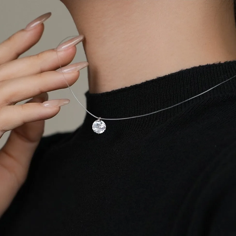 Transparent Fish line Women's Chokers Crystal Ball Pendants Shiny Luxury Wedding Neck Jewelry Fashion Neck Accessories Collar