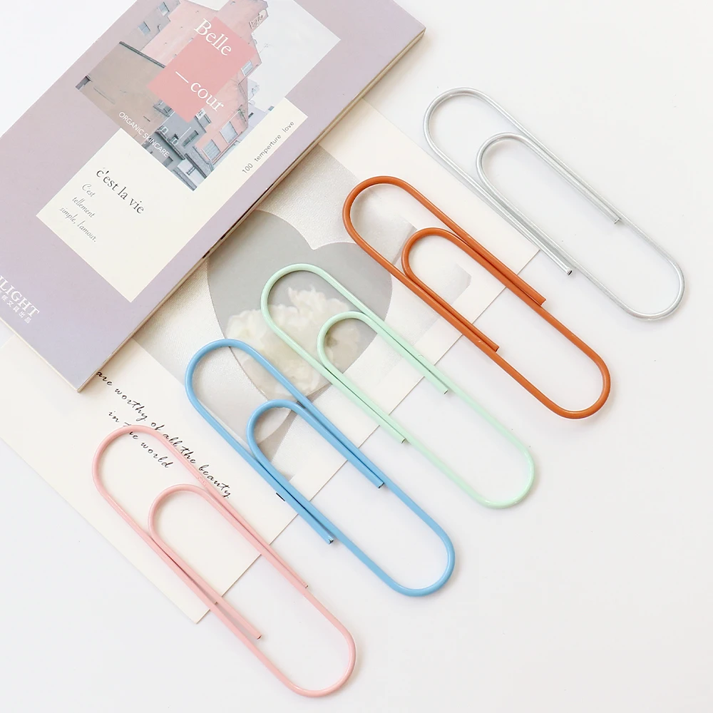 100MM MIX Color Paper Clips Student Stationery Large Metal Clip CUTE Office Accessories BOOKMARK 10Pcs/lot