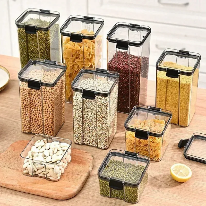 Stackable Sealed Jar For Kitchen-Large Plastic Grain Storage Organizer, Household Moisture-Proof Seasoning Container-ABSW