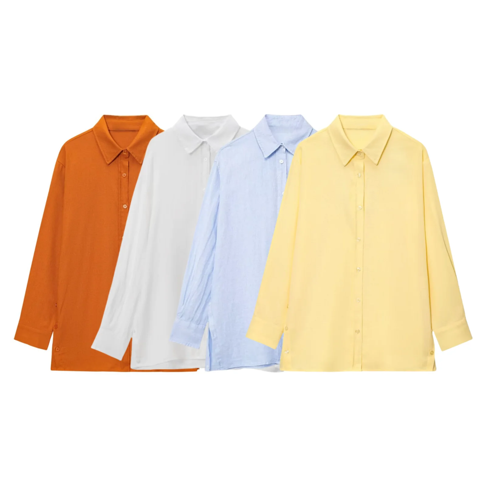 

PB&ZA2025 Autumn New Arrivals Women's Solid Color Series Casual Loose Lapel Long Sleeve Blended Linen Casual Shirt