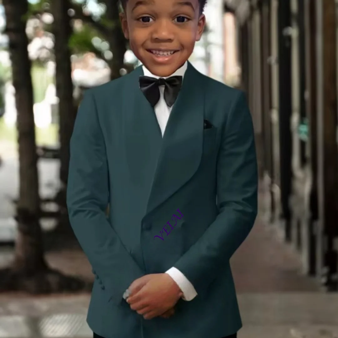 Boys' best man two-piece suit set, high-quality custom double-breasted slim-fit elegant tailcoat for children.