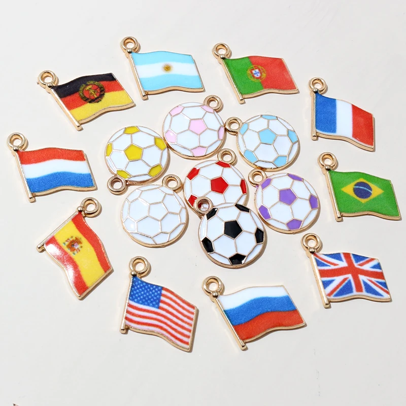 20pcs Enamel National Flags of Various Countries Charms Pendant Football DIY Jewelry Making Accessories Findings
