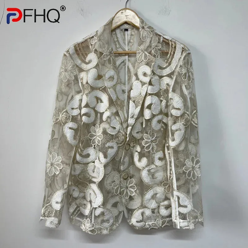 

PFHQ Men's Heavy Industry Embroidery Blazer Summer Breathable Cool Creativity Delicacy Single Breasted Male Suit Jackets 21Z4555