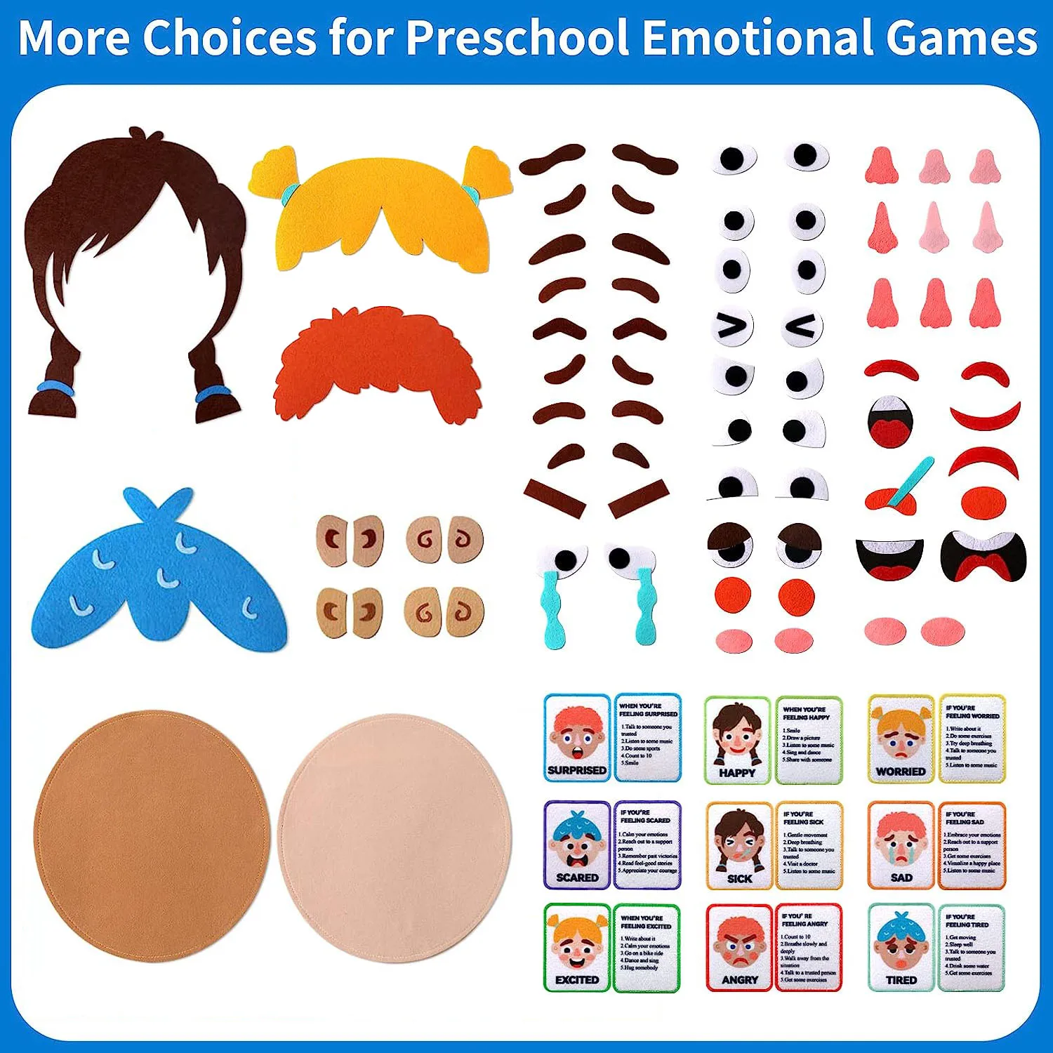 Gesellschaftliches, emotionales Lernen für Kinder, beschäftigtes Brett mit 9 Emotionskarten für Gesichter, Spiele, Vorschule, Lernen, sensorisches Autismus-Therapie-Spielzeug – Detail 6