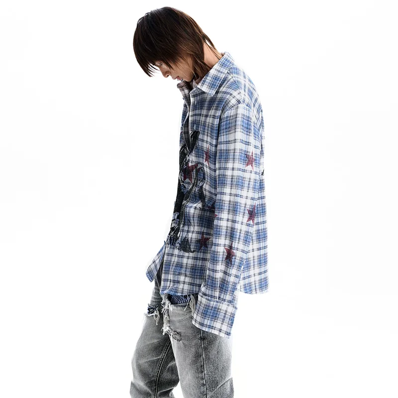 LUZHEN 2026 New Trendy Checked Pirnted Pentagram Pattern Long Sleeve Shirts Men's Handsome Loose Casual Male Tops Clothes JY9198
