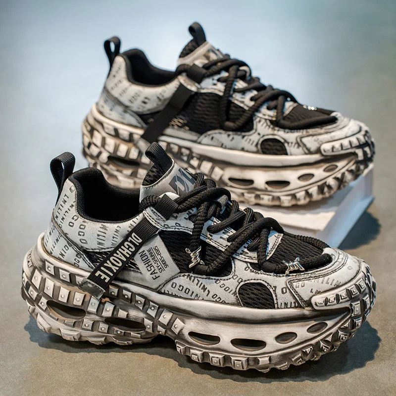 

Men's Summer Breathable Running Shoes Fashionable Sporty Casual Sneakers with Tire Sole Heightening Design Anti-Slip Rubber