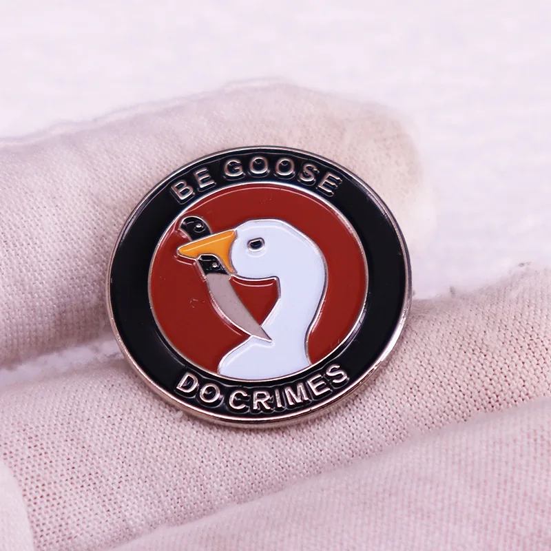 Lovely White Goose Enamel Pin Cartoon Animal Goose Holding A Knife In His Mouth Badge Lapel Backpack Pin Jewelry Gift Wholesale