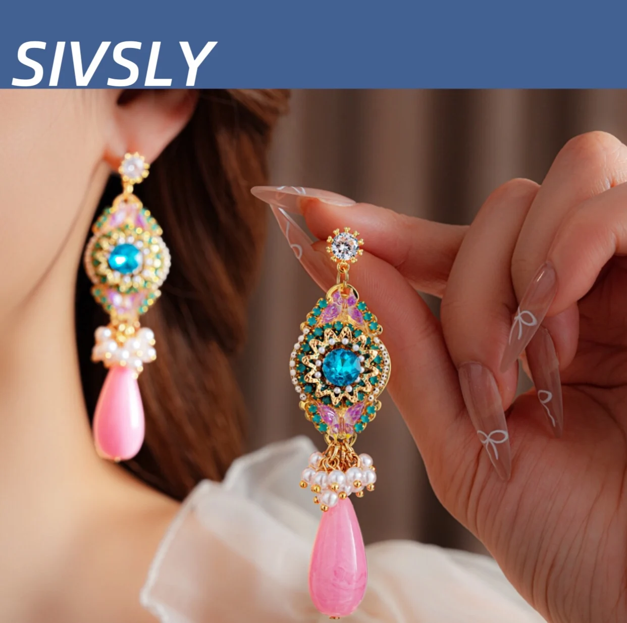 

Zircon Water Drop Pearl Earrings: Luxurious, High-End, Ear Clips with Vintage Courtly Elegance, Precise Ear Accessory