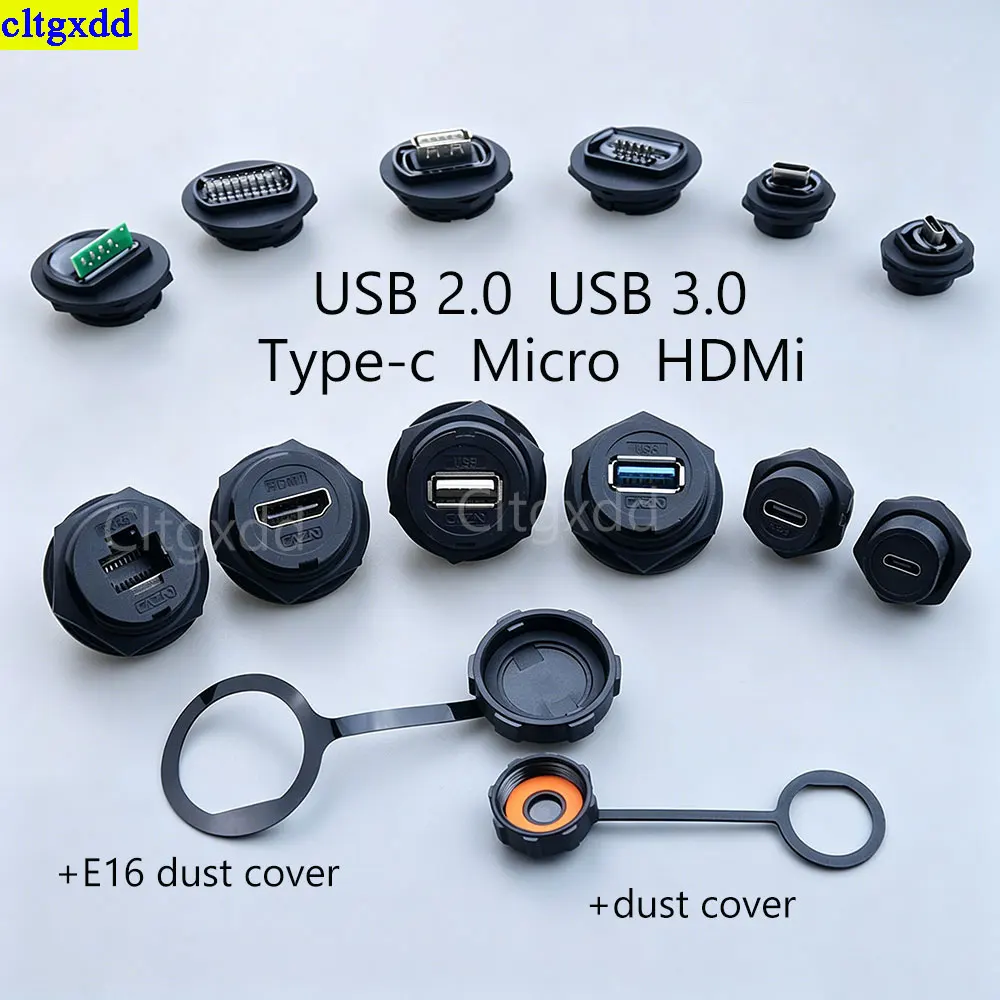 

Cltgxdd 1piece new D-type chassis connector RJ45 USB2.0 USB3.0 Micro Type-C HDMI E16 buckle waterproof connector panel socket