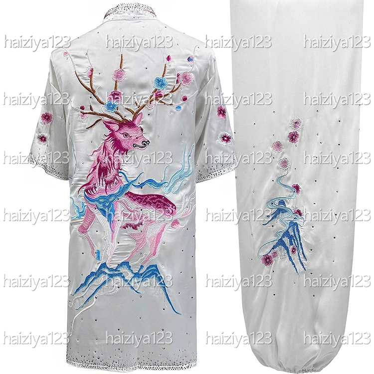 

Вышитая униформа для ушу с изображением оленя, одежда для кунг-фу, костюм для боевых искусств, одежда для чанцюань и таолу для мужчин, женщин, девочек, мальчиков, детей и взрослых.