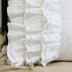 2Pcs 100% Cotton Pillow Cover White Luxury Pillow Case Custom Embroidery Lace Ruffle Quality Pillowcase Pillow Cases Lotus Leaf
