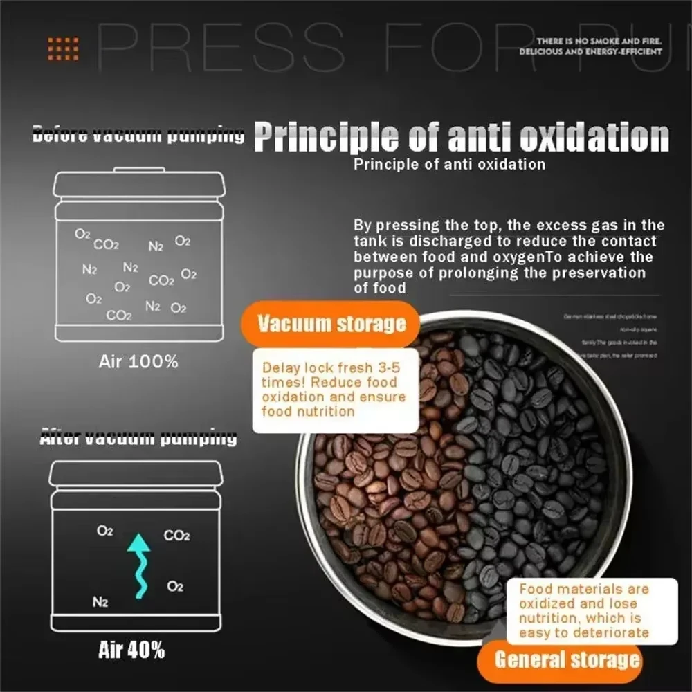 Coffee Beans Vacuum Sealed Jug Stainless Steel Airtight Container Kitchen Food Grains Candy Keep Fresh Storage Jar - image 5
