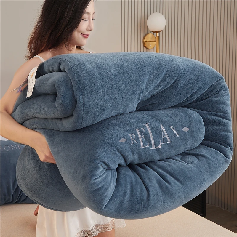 مزدوج الوجهين الحليب المخملية الشتاء المعزي سميكة الدافئة طبقة مزدوجة الفانيلا الملك الحجم لحاف للسرير الصلبة لينة أفخم الألحفة #1