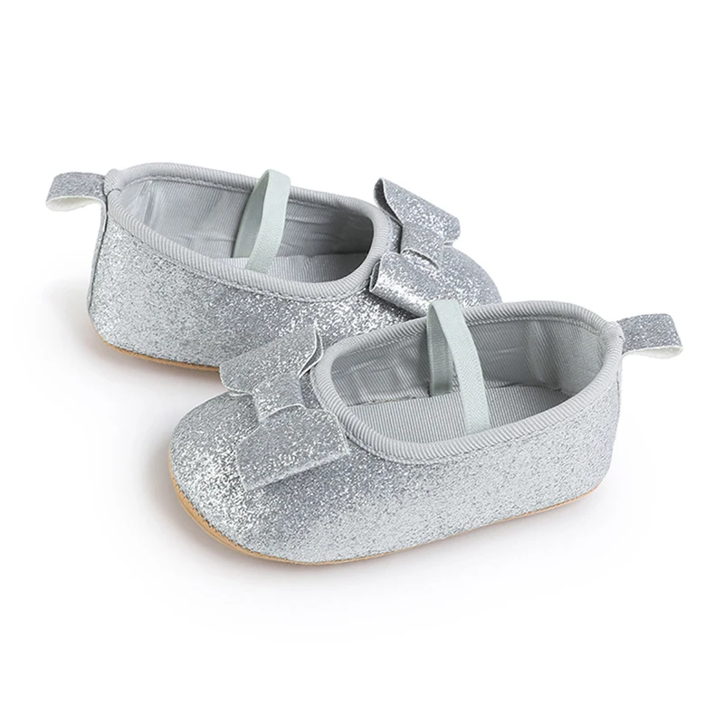 2024 New Baby Girl Mary Jean Flats Sparkly Bow Walking Shoes Close Toe Soft Sole Princess Shoes for Spring Fall